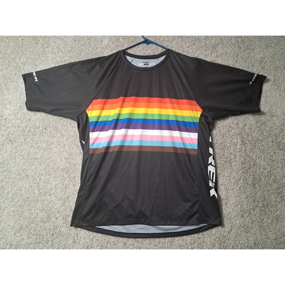 Trek Cycling Jersey Men XXL Black Rainbow Pride Stripe Short Sleeve Shirt 40934
